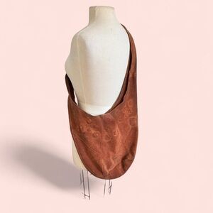 Free People Brown Leather Distressed Boho Hobo Sling Bucket Shoulder Bag Purse